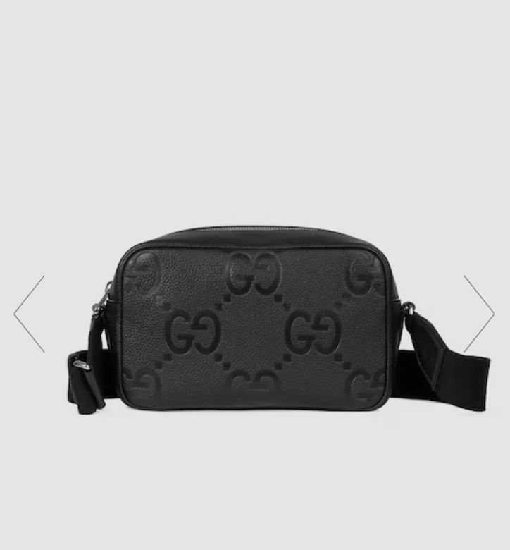Gucci Jumbo GG Small Camera Crossbody Bag in Black Embossed Leather
