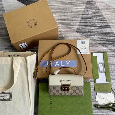 Gucci Padlock Mini Shoulder Bag in GG Supreme Canvas with White Leather