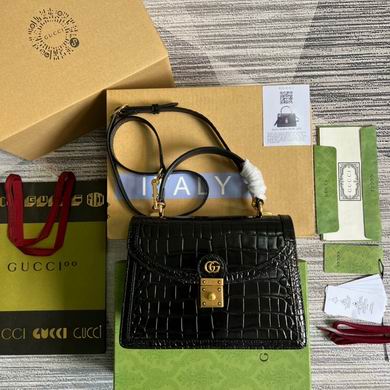 Gucci Padlock Small Top-Handle Bag in Black Crocodile-Embossed Leather