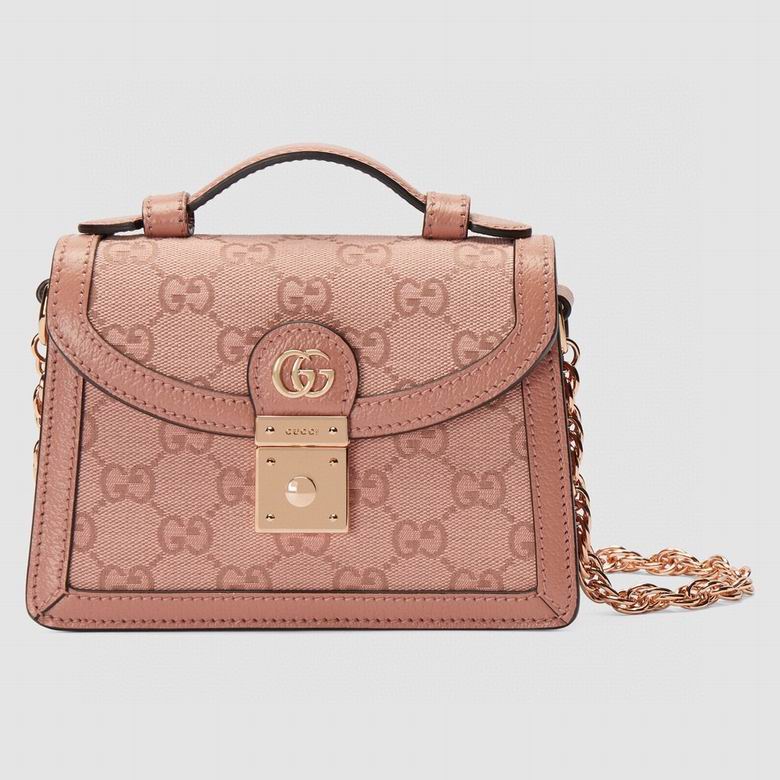 Gucci Ophidia Mini Top-Handle Bag in Pink GG Crystal Canvas with Chain