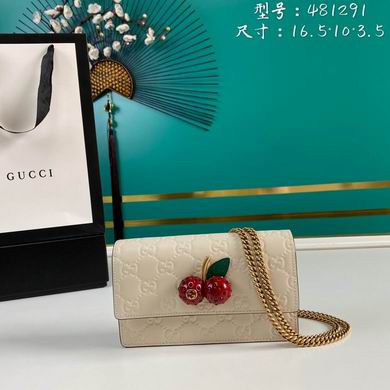 Gucci Mini Chain Bag with Crystal Cherries in Cream GG Signature Leather