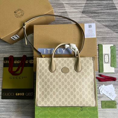 Gucci Small Tote Bag with Interlocking G in Beige and White GG Supreme