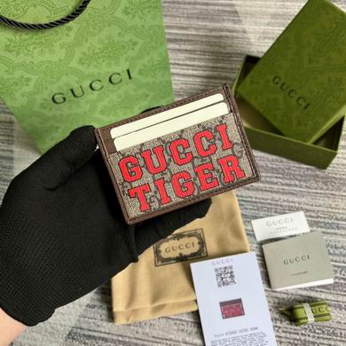 Gucci GG Supreme Card Case with Red Gucci Tiger Print in Beige/Ebony Canvas