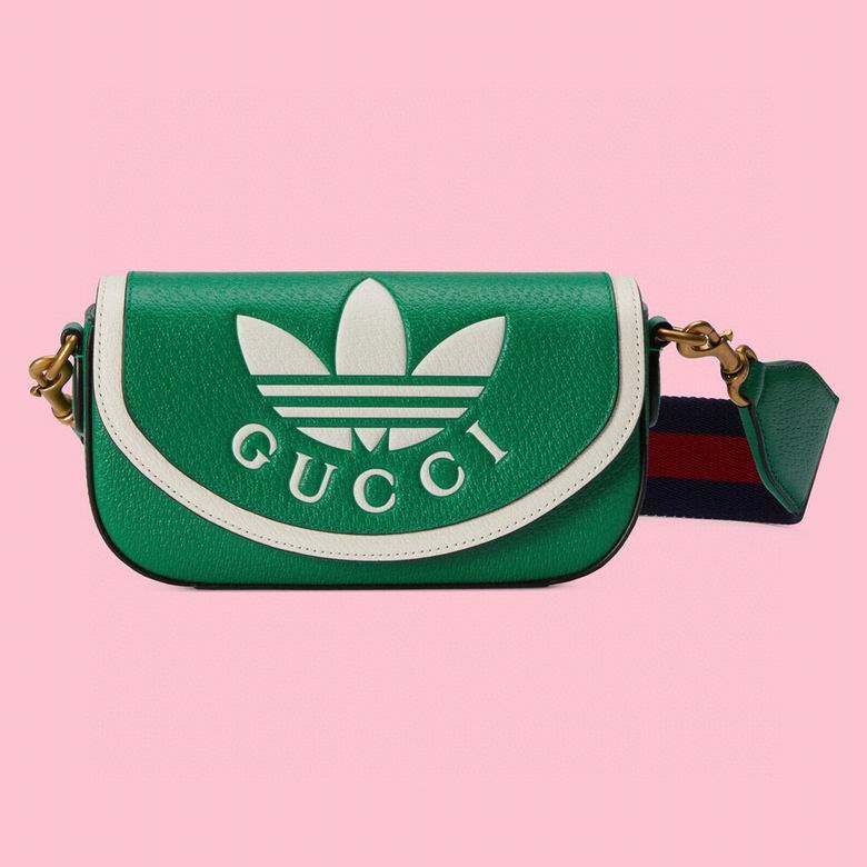 Gucci x adidas Mini Shoulder Bag in Green Leather with Trefoil Logo