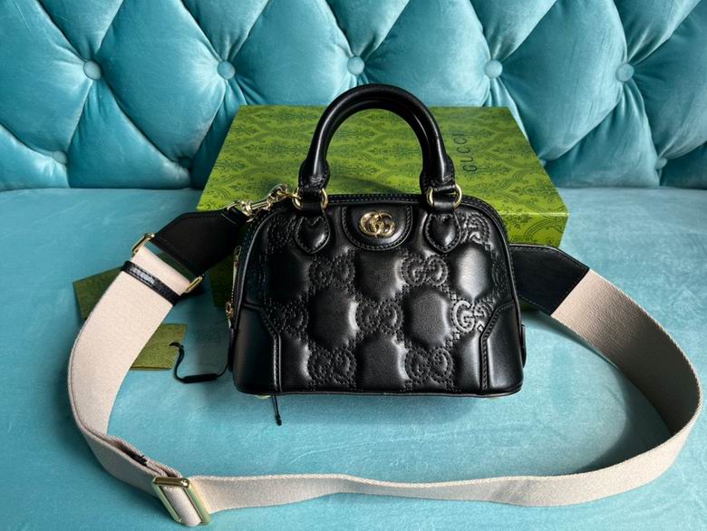Gucci GG Matelassé Mini Top-Handle Bag in Black Leather with Web Strap