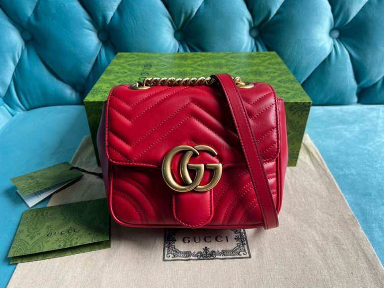 Gucci GG Marmont Mini Shoulder Bag in Red Matelassé Chevron Leather