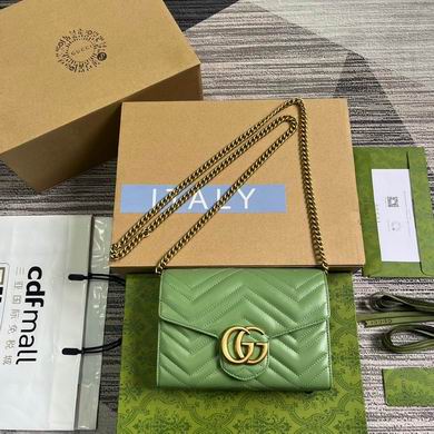 Gucci GG Marmont Mini Chain Wallet Bag in Green Matelassé Leather