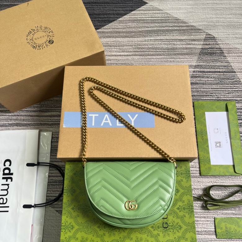 Gucci GG Marmont Mini Half-Moon Chain Shoulder Bag in Mint Green Matelassé