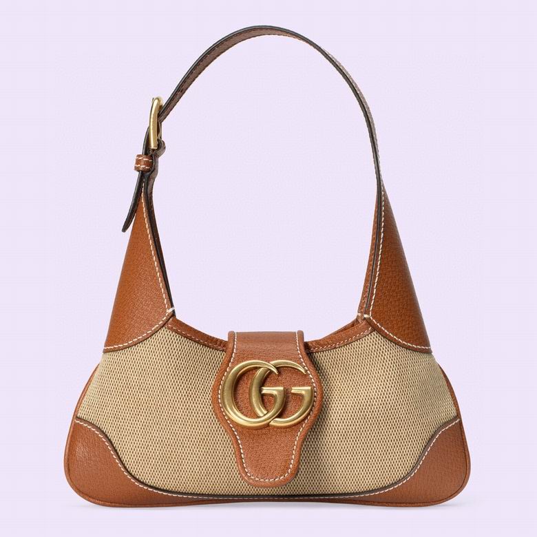 Gucci Aphrodite Small Shoulder Bag in Beige Canvas with Brown Leather
