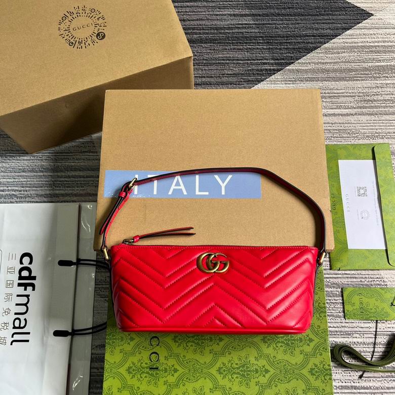 Gucci GG Marmont Small Shoulder Bag in Red Chevron Matelassé Leather