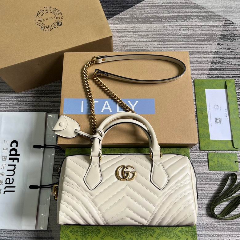 Gucci GG Marmont Small Top-Handle Bag in White Matelassé Leather