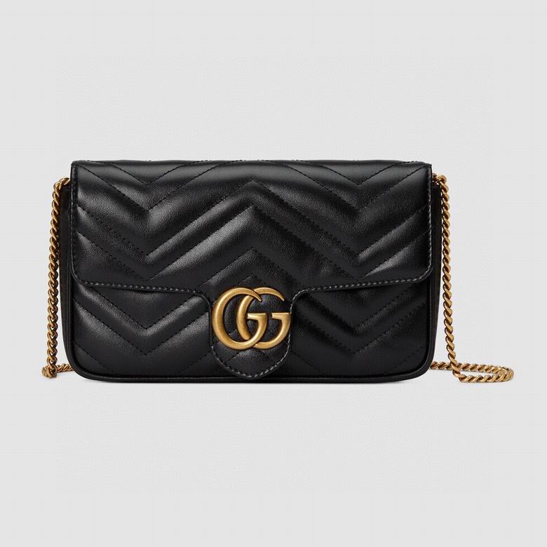Gucci GG Marmont Super Mini Chain Shoulder Bag in Black Matelassé Leather