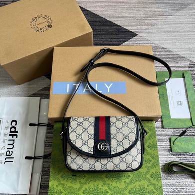 Gucci Ophidia Mini Shoulder Bag in Navy and Beige GG Supreme Canvas