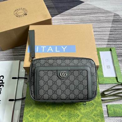Gucci Ophidia Zip Pouch Clutch in Grey GG Supreme Canvas with Wrist Strap