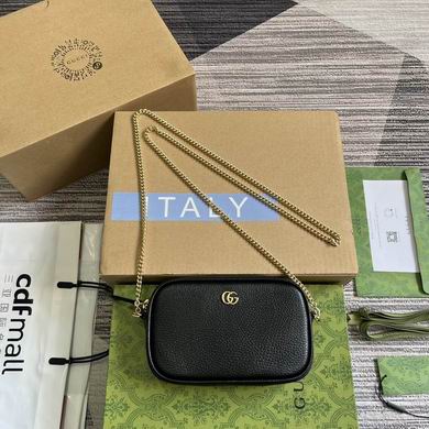 Gucci GG Marmont Mini Camera Bag in Black Grained Leather with Gold Chain