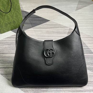Gucci Aphrodite Large Shoulder Bag in Black Leather with Tonal Double G