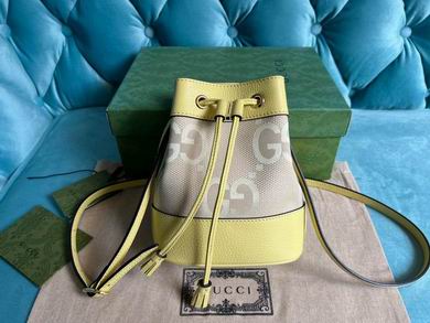 Gucci Ophidia Mini Bucket Bag in Jumbo GG Canvas with Yellow Leather Trim