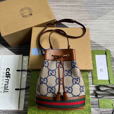 Gucci Ophidia Mini Bucket Bag in Beige and Blue GG Canvas with Web Stripe
