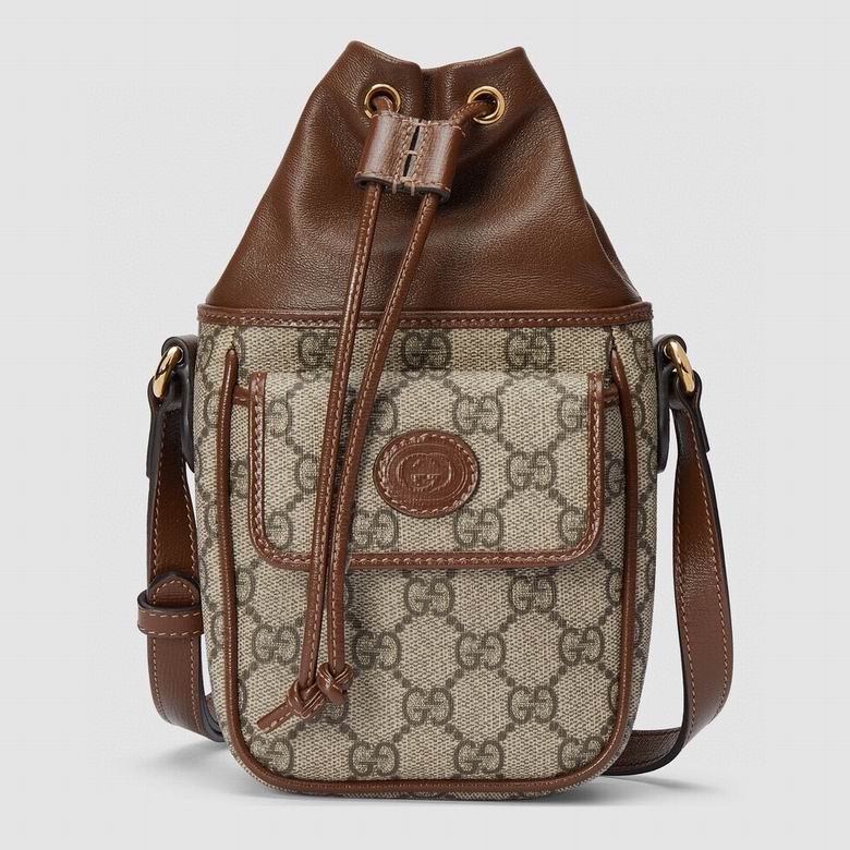 Gucci Mini Bucket Bag with Interlocking G in Beige GG Supreme Canvas