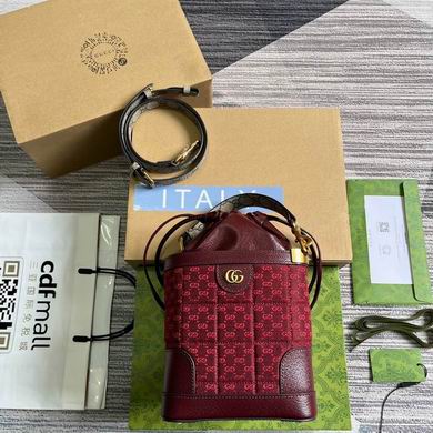 Gucci Ophidia Mini Bucket Bag in Burgundy GG Canvas with Leather Trim