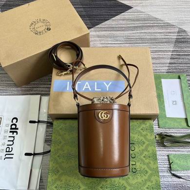 Gucci Ophidia Mini Bucket Bag in Brown Leather with GG Detail