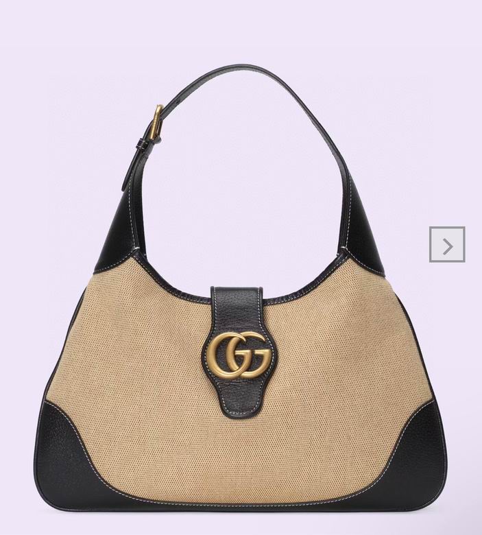 Gucci Aphrodite Medium Shoulder Bag in Beige Canvas with Black Leather