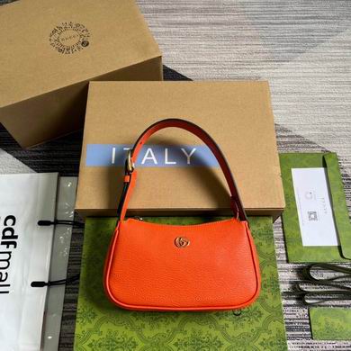 Gucci Aphrodite Mini Shoulder Bag in Orange Grained Leather
