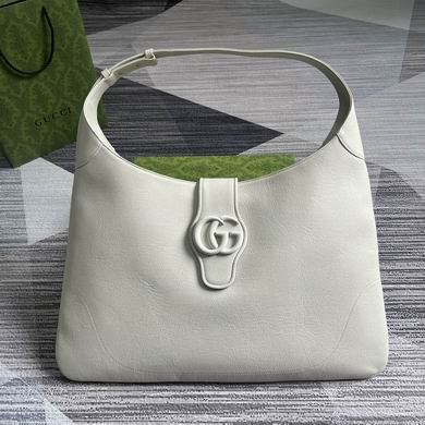 Gucci Aphrodite Large Shoulder Bag in White Leather with Tonal Double G