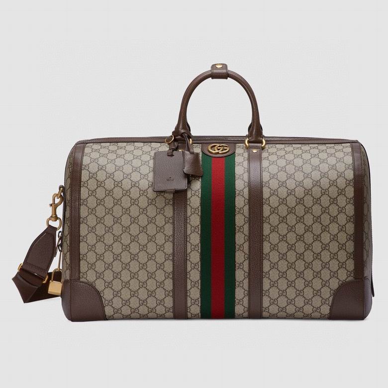 Gucci Savoy Large Duffle Bag in Beige/Ebony GG Supreme Canvas with Web