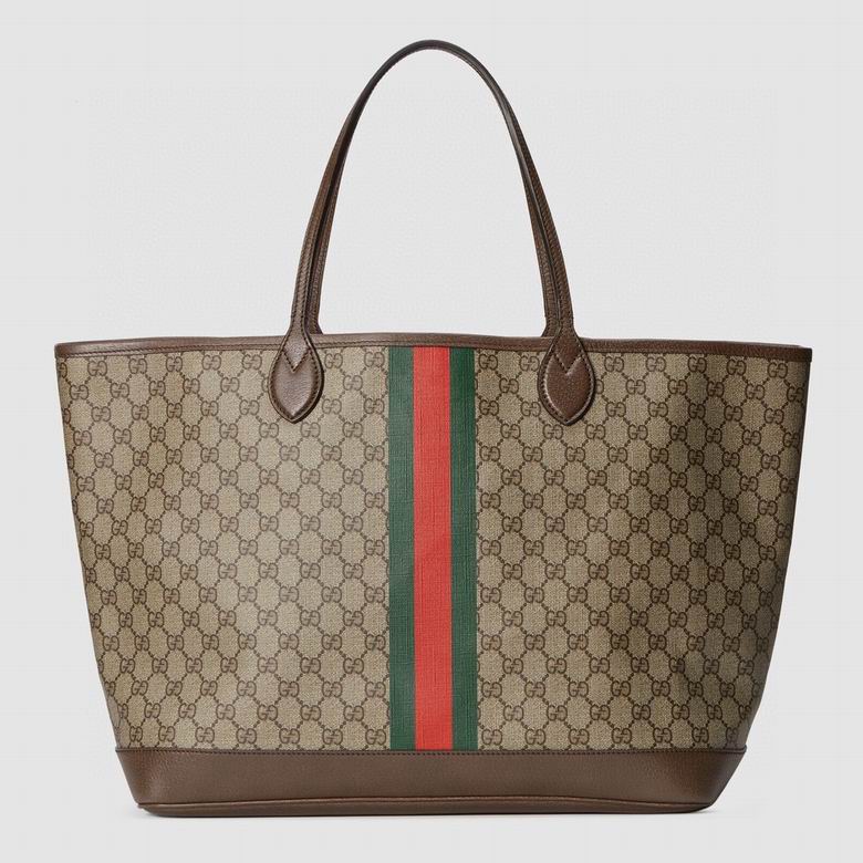 Gucci Ophidia Large Tote Bag in Beige/Ebony GG Supreme Canvas with Web Stripe