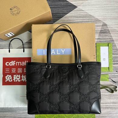 Gucci Ophidia Medium Tote Bag in Black GG Quilted Nylon with Leather Trim