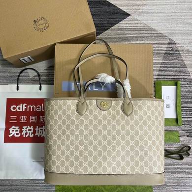 Gucci Ophidia Medium Tote Bag in Beige and White GG Supreme Canvas
