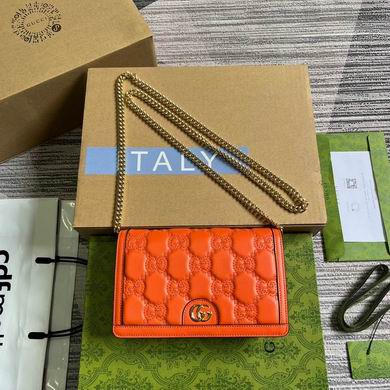 Gucci GG Matelassé Wallet on Chain with Double G in Orange Leather
