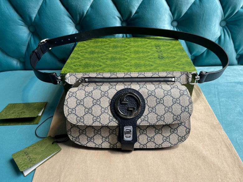Gucci Blondie Belt Bag in Beige and Blue GG Supreme Canvas
