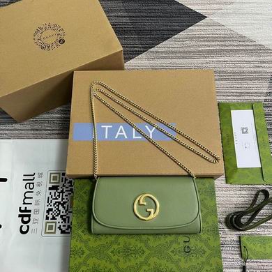 Gucci Blondie Wallet on Chain Crossbody Bag in Sage Green Leather