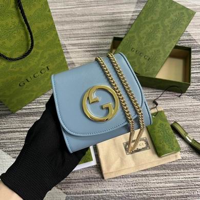 Gucci Blondie Chain Wallet Bag in Light Blue Leather with Interlocking G