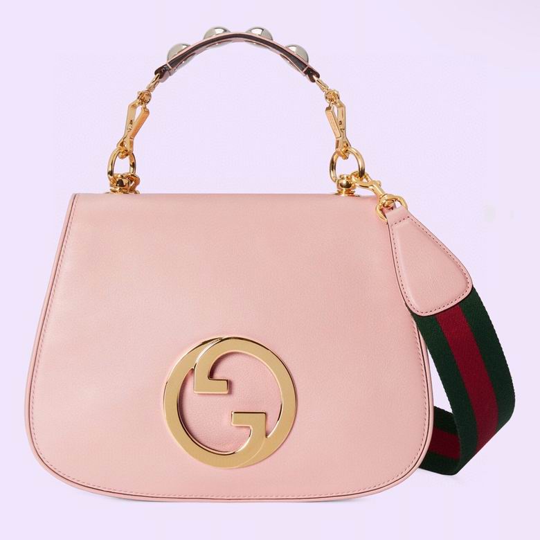 Gucci Blondie Top-Handle Bag in Light Pink Leather with Web Strap