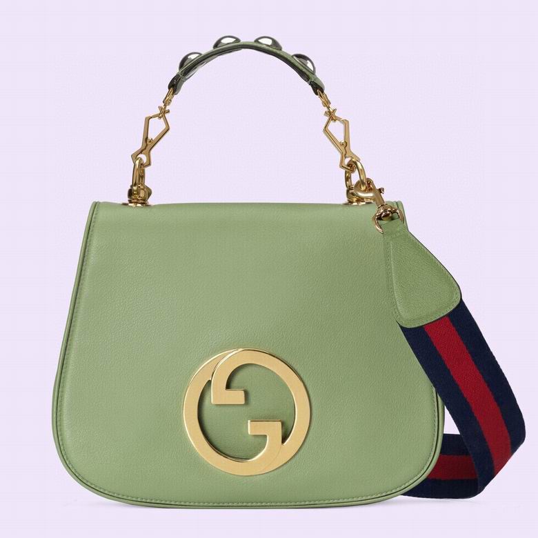 Gucci Blondie Top-Handle Bag in Sage Green Leather with Web Strap