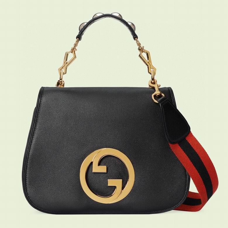 Gucci Blondie Top-Handle Bag in Black Leather with Web Strap