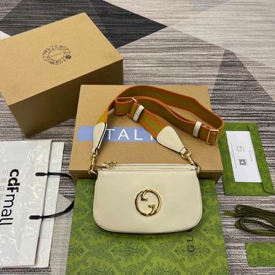 Gucci Blondie Mini Shoulder Bag in Cream Leather with Striped Webbing Strap