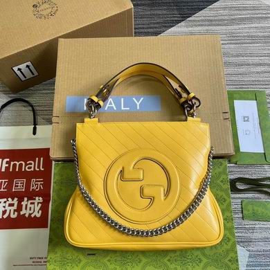 Gucci Blondie Top-Handle Bag in Yellow Diagonal-Stitched Leather
