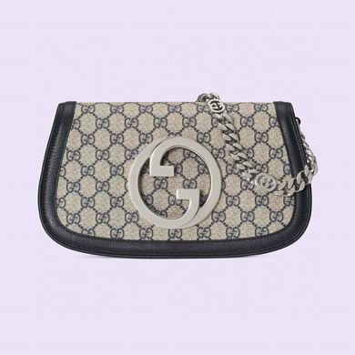 Gucci Blondie Shoulder Bag in Beige and Blue GG Supreme Canvas