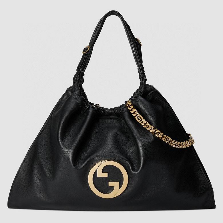 Gucci Blondie Large Tote Bag in Black Leather with Gold Interlocking G