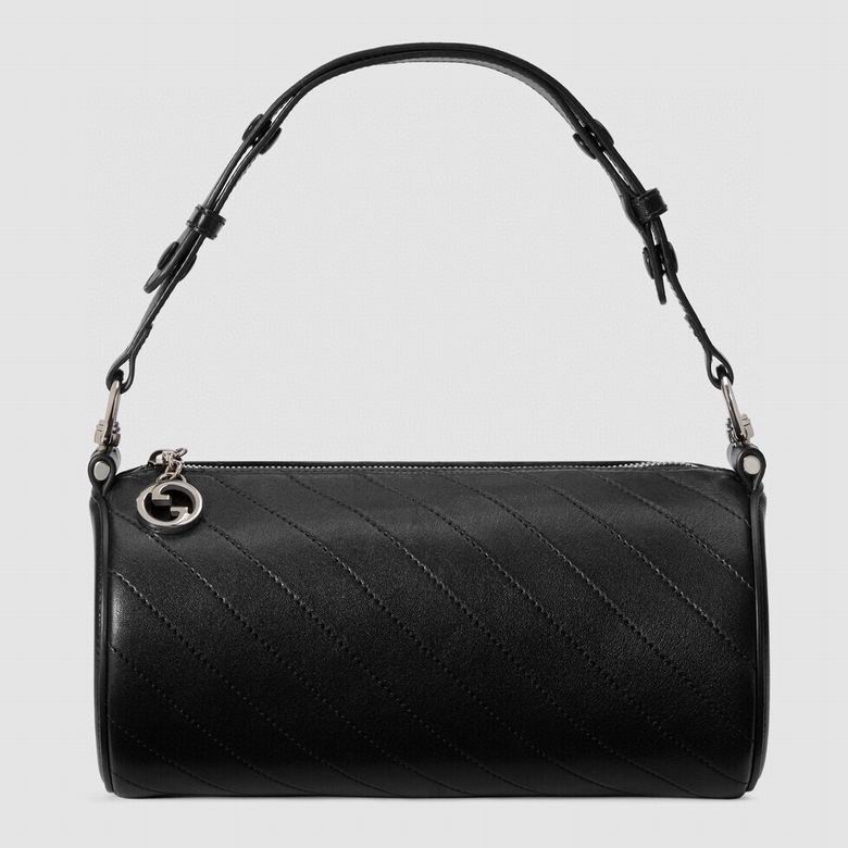 Gucci Blondie Small Barrel Shoulder Bag in Black Diagonal-Quilted Leather