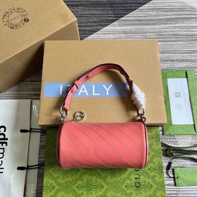 Gucci Blondie Mini Barrel Shoulder Bag in Pink Topstitched Leather