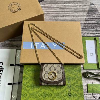 Gucci Blondie Card Case Wallet on Chain in Beige and Ebony GG Supreme Canvas