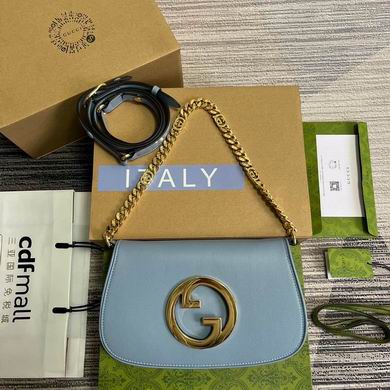 Gucci Blondie Shoulder Bag with Interlocking G in Light Blue Leather