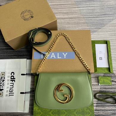 Gucci Blondie Shoulder Bag in Sage Green Leather with Gold Interlocking G