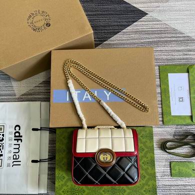 Gucci Deco Mini Shoulder Bag in Black and White Quilted Leather with Red Trim