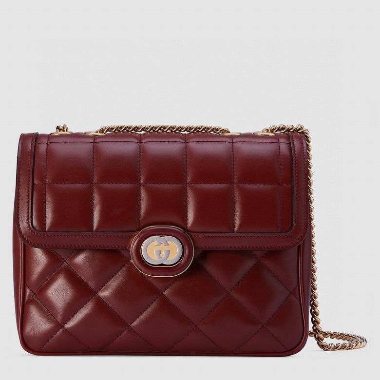 Gucci Deco Small Shoulder Bag in Burgundy Quilted Leather with Chain Strap